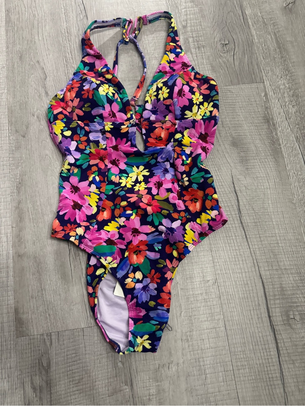 Cupshe Navy One-Piece Swimsuit with Bright Floral Print